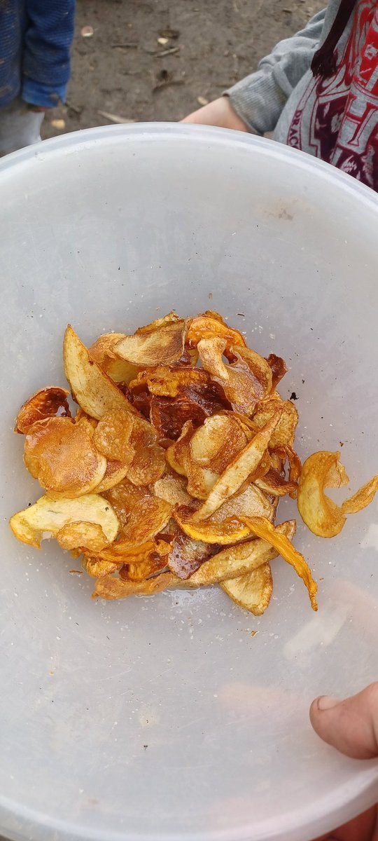 @OutdoorEdChat Potato, sweet potato, swede and carrot crisps today...