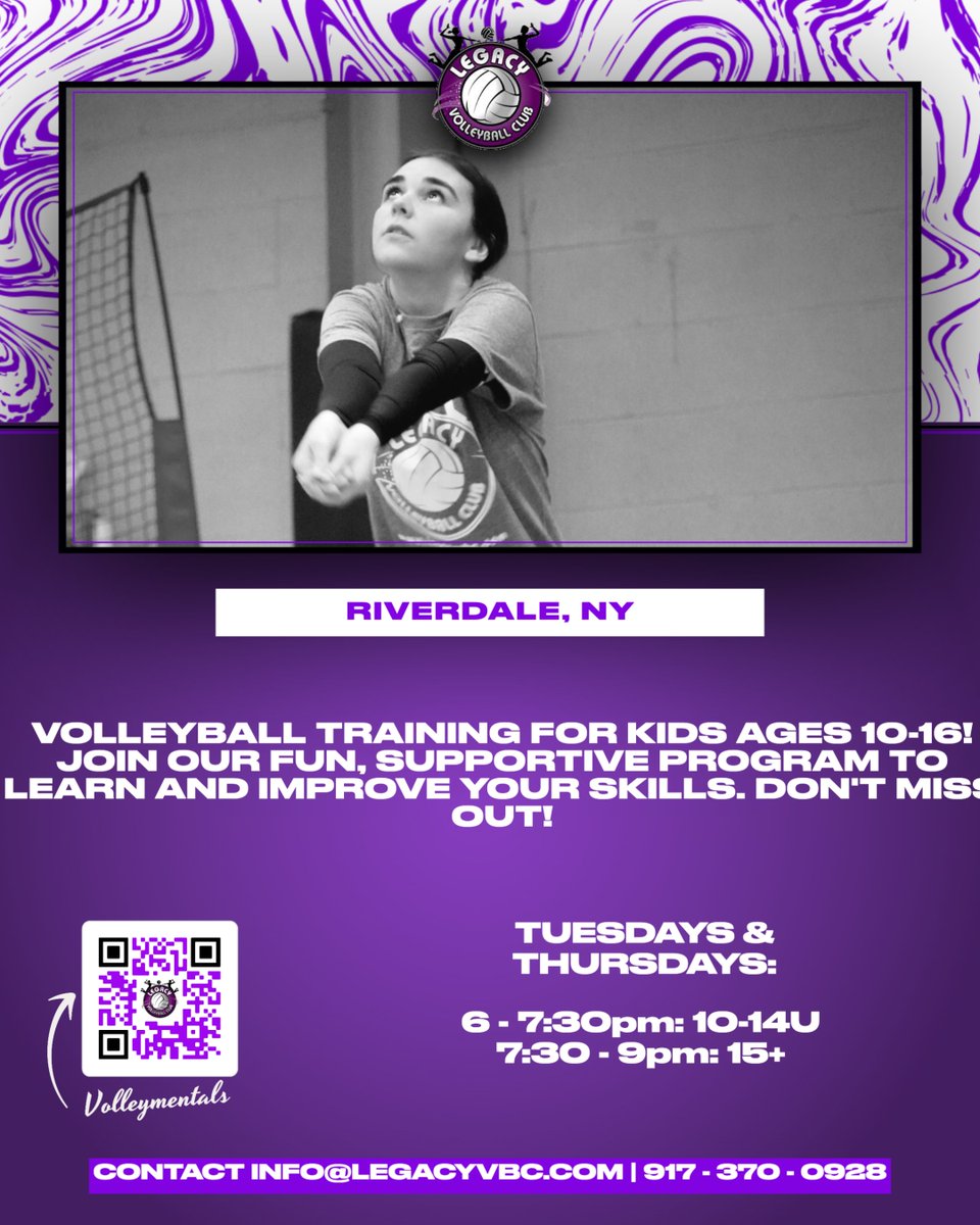 LegacyVC's tweet image. 🏐 Ready to serve and spike in Riverdale, Bronx? Join #VolleyMentals tonight! Designed for kids 10-16, our program offers expert coaching and fun games. 🌟 Spots are limited, so act fast!

👉 Sign up now! legacyvbc.com/volleymentals

#YouthVolleyball #RiverdaleBronx #