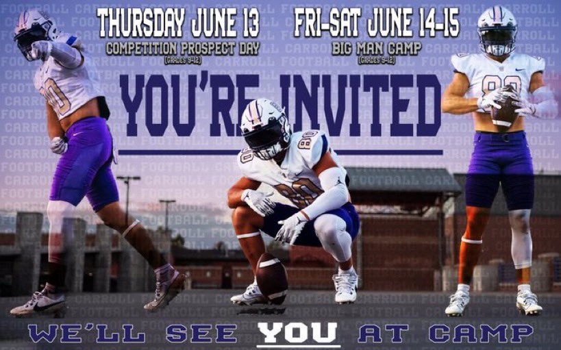 Thank you for the invite to camp! @CoachPfanny @FootballCarroll