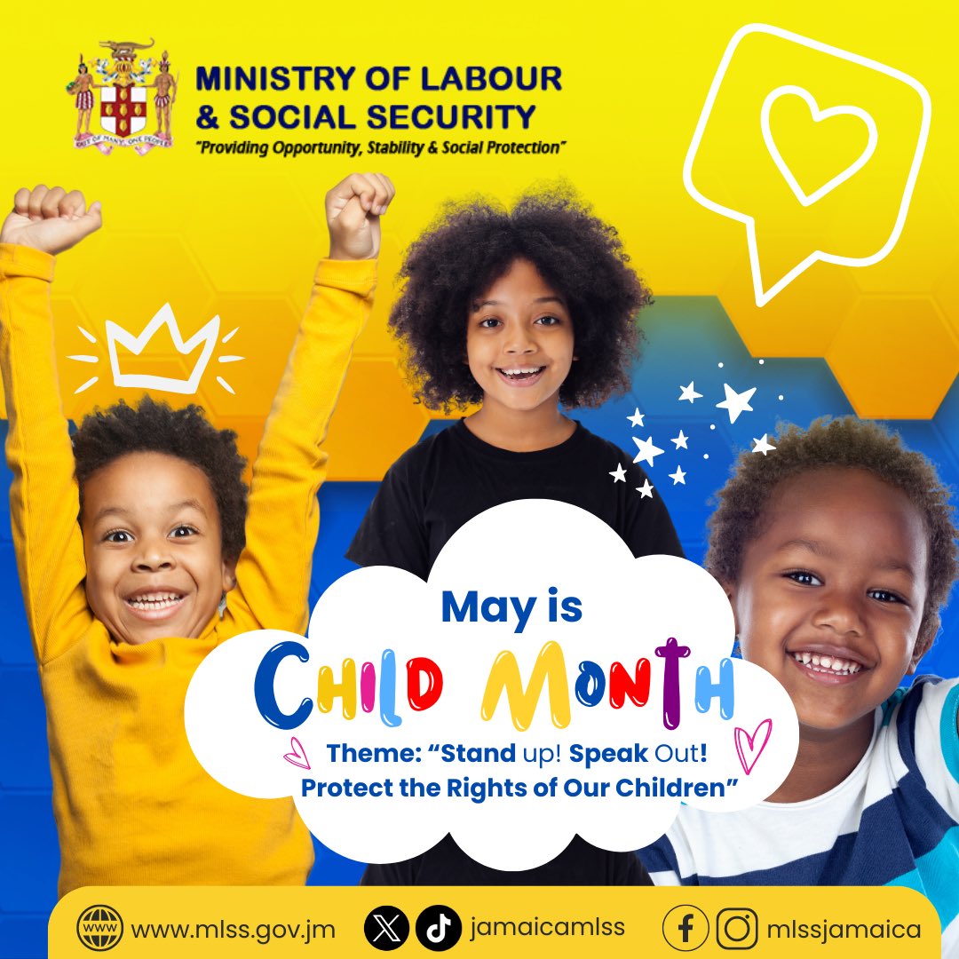 Happy Child Month! 

Join the Ministry of Labour and Social Security in this crucial mission and help create a brighter future where every child’s rights are protected.

#MLSSJamaica #ChildMonth #StandUpSpeakOut #ProtectOurChildren #MLSSCaringForYou