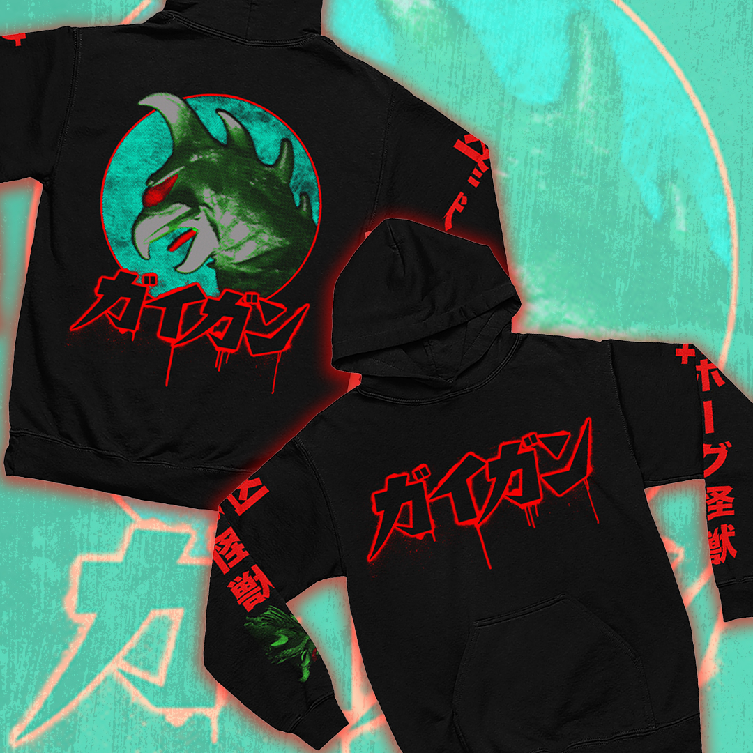 ⚔️ Bear the bladed, beaked baddie Gigan with the GIGAN - ブリード/ BLEED Pullover Hoodie designed by @GhostXGhostTW, exclusive to the Godzilla Store. ow.ly/pU9g50Roz0p