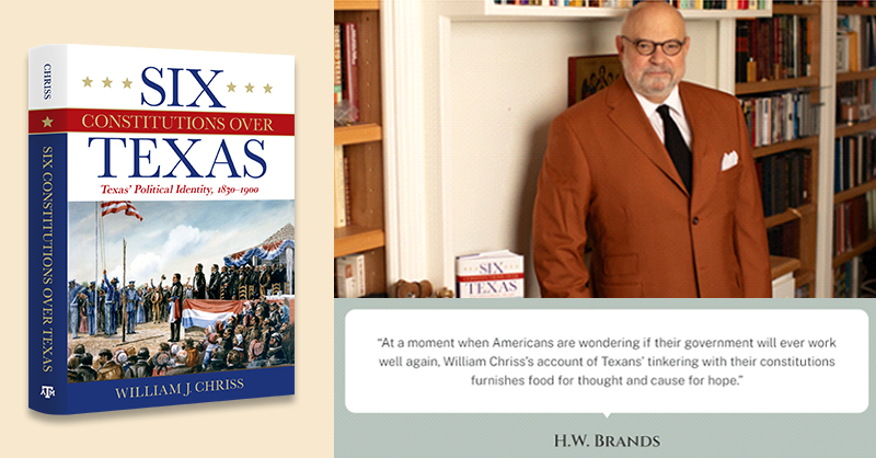 TAMUPress's tweet photo. What happens when you mix the wisdom of a historian with the mind of a lawyer &amp; the storytelling prowess of an author? You get "Dr. Bill Chriss," whose new book peels back the layers of Texas’ identity, helping the world understand what makes #Texans tick. https://t.co/Mlt4KjPisL https://t.co/l4j5FKxRji