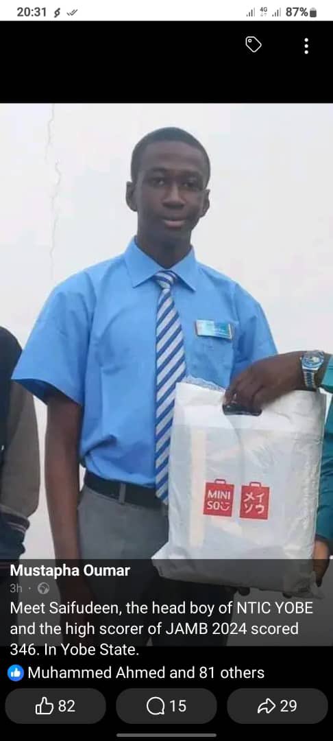 from the same school Ntic yobe there is a boy saifudden abdullahi with score of 346, that’s the all time highest score in the history of the entire school but he’s nowhere near the media so a big appreciation young man you’re destined for great things! give my boy his flowers.