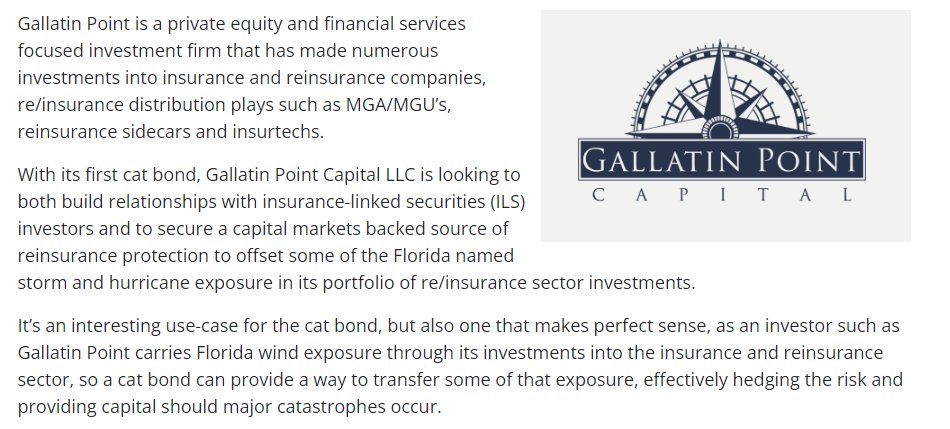 This is interesting from @steve_e. A private equity company that invests in financial services companies bought a catastrophe bond in order to hedge overall portfolio risk. artemis.bm/news/gallatin-…