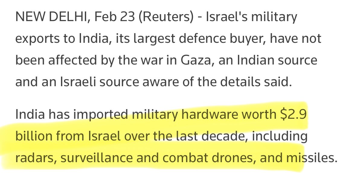 You are wrong. India is the largest buyer of Israeli arms - where do you think those arms are being used? India routinely uses Israeli tactics to suppress, kill & disappear Kashmiri Muslims and entrench its occupation. Hindutva conceptualization of Indian identity and claims…