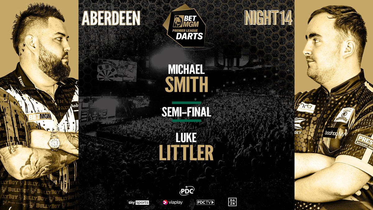 🏴󠁧󠁢󠁥󠁮󠁧󠁿Smith 🆚 Littler🏴󠁧󠁢󠁥󠁮󠁧󠁿 Michael Smith will be looking to continue his strong record against Luke Littler in our first semi-final. 📺 bit.ly/PLD24Live #PLDarts | SF1