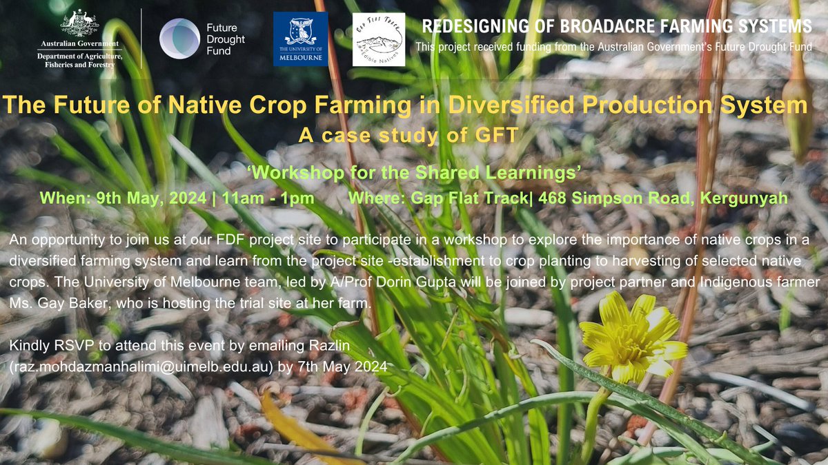 Join us for a #workshop at this #FDF project site on redesigning broadacre farming systems. Register now!

vicdroughthub.org.au/news-events/ev… 

 #VicHub #AusAg #FDF #FutureDroughtFund #FarmingWorkshop #DiversifiedAgriculture