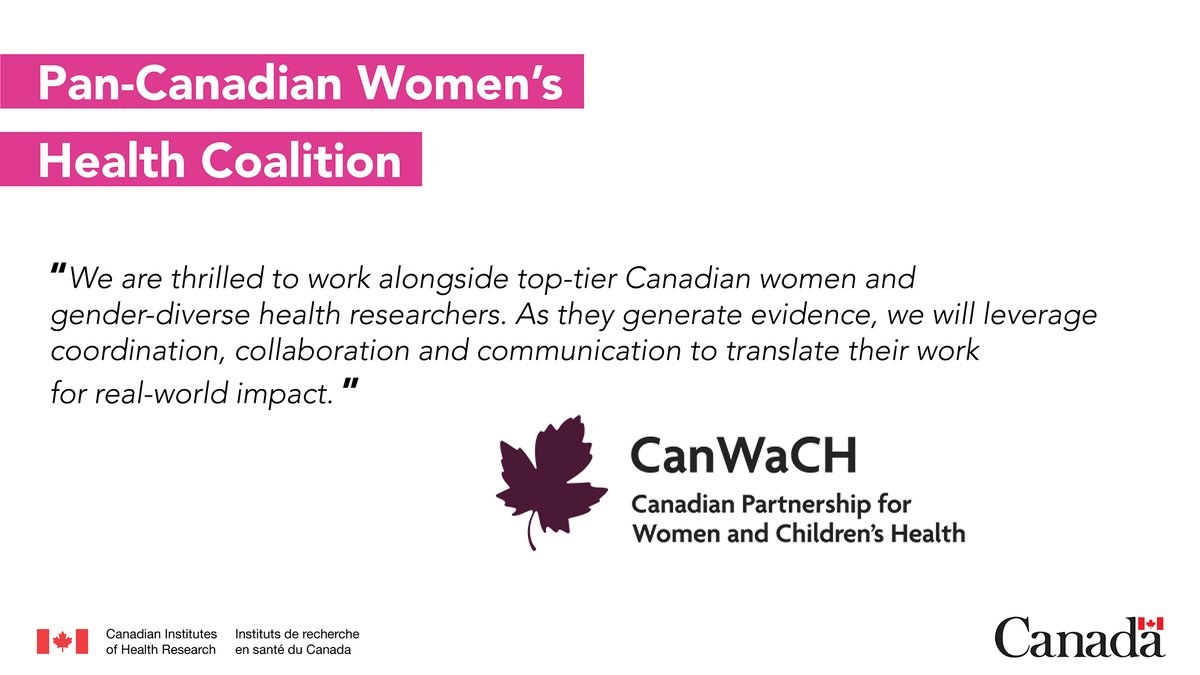 .@CanWaCH is leading the Coordinating Centre of the #NWHRI Pan-Canadian Women’s Health Coalition. Together with 10 Hubs, they're accelerating pan-Canadian knowledge mobilization to improve women and gender-diverse people’s health. Learn more: cihr-irsc.gc.ca/e/53838.html