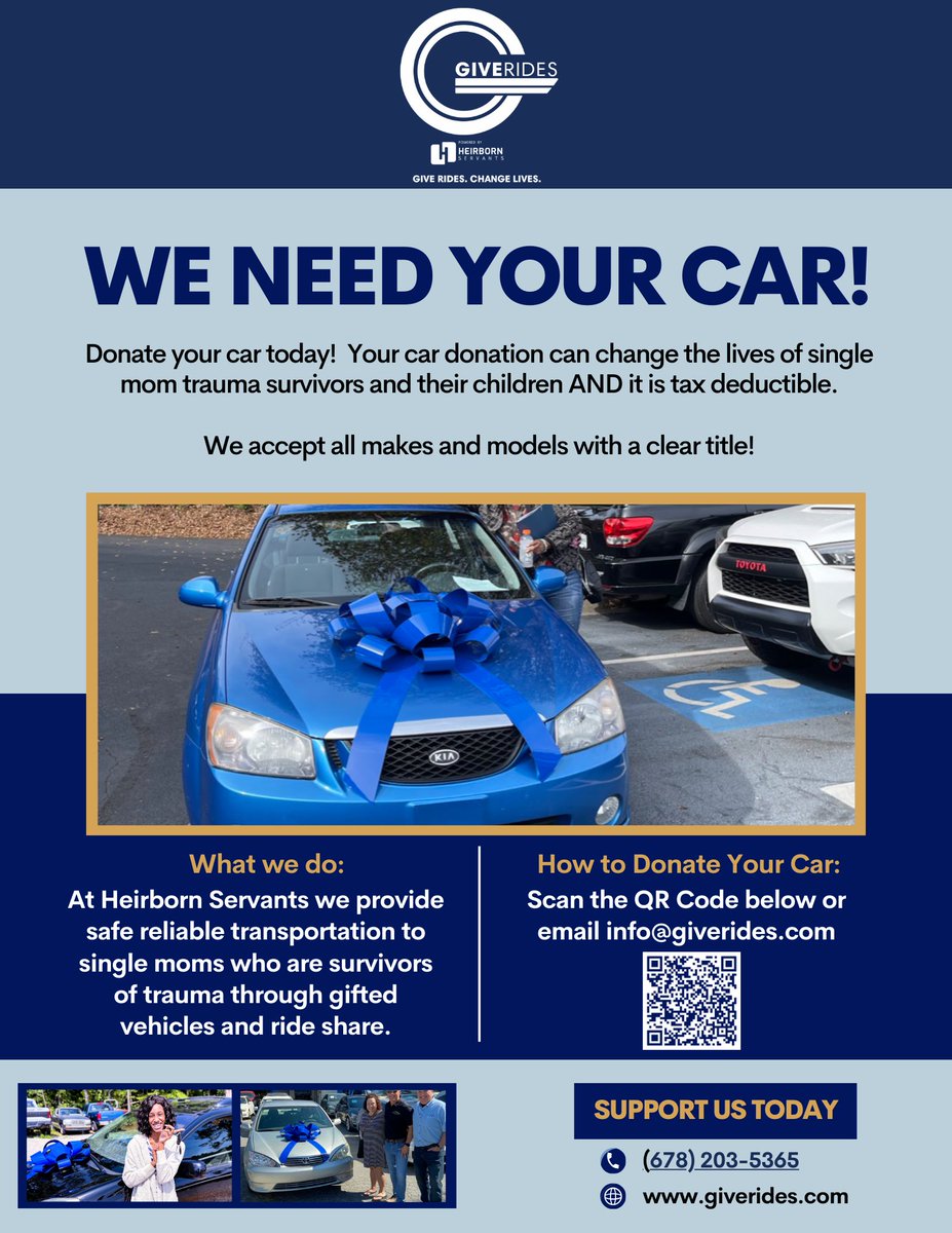 🚗💙 Donate your car today and make a difference! 🌟 Visit shorturl.at/jnvD4 or scan the QR code below to change the lives of single-mom trauma survivors and their children.  
#GiveRides #ChangeLives
 giverides.com