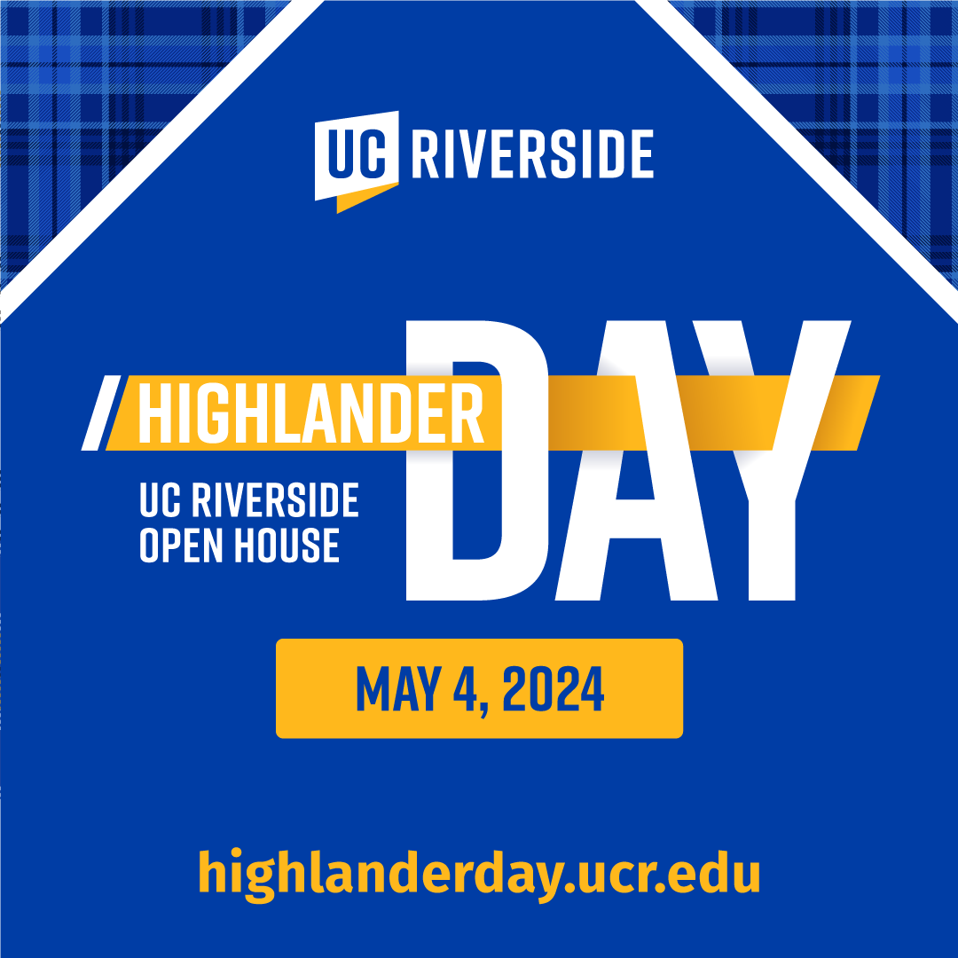UCR’s Highlander Day for prospective and admitted transfer students, admitted first-year students, and their families is on Sat., May 4! Tour campus, connect with inspiring faculty, and discover success resources. We can't wait to see you there! admissions.ucr.edu/highlander-day