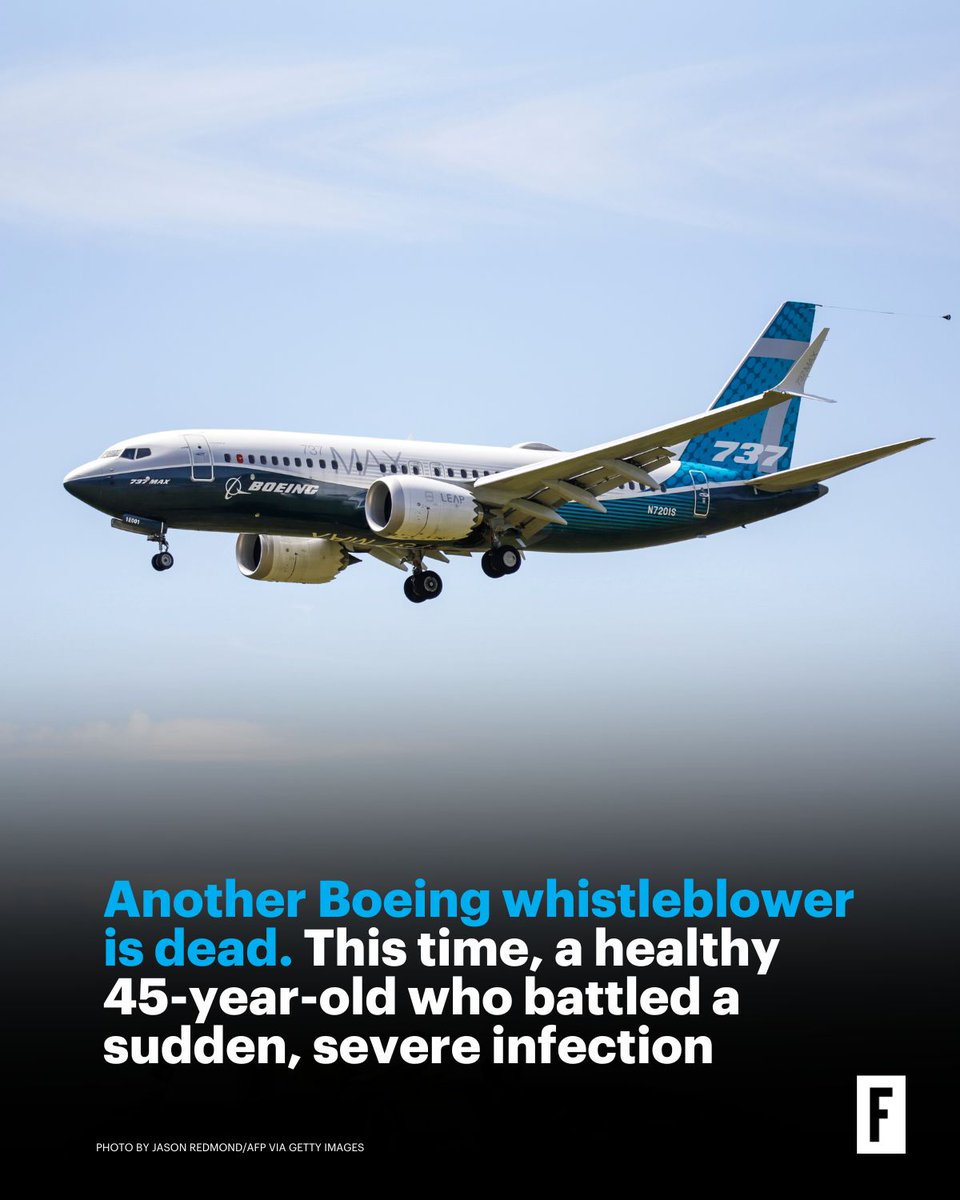 A Boeing whistleblower who warned about manufacturing defects on the 737 Max line of planes before being fired in 2023 died on Tuesday after contracting a fast-spreading infection. bit.ly/3wtBaSi