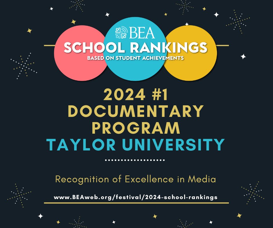 We congratulate @tayloru on their #1 Documentary Program ranking in BEA’s 2024 rankings of schools based on the creative achievement of their students. The rankings are founded on the results from the #BEAFestival. beaweb.org/festival/2024-…