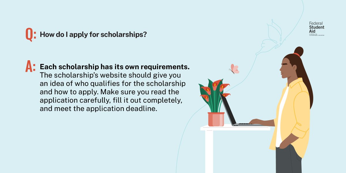 Free money for college or career school! What’s not exciting about that? ​

Check out these common questions on finding and applying for scholarships. StudentAid.gov/understand-aid…