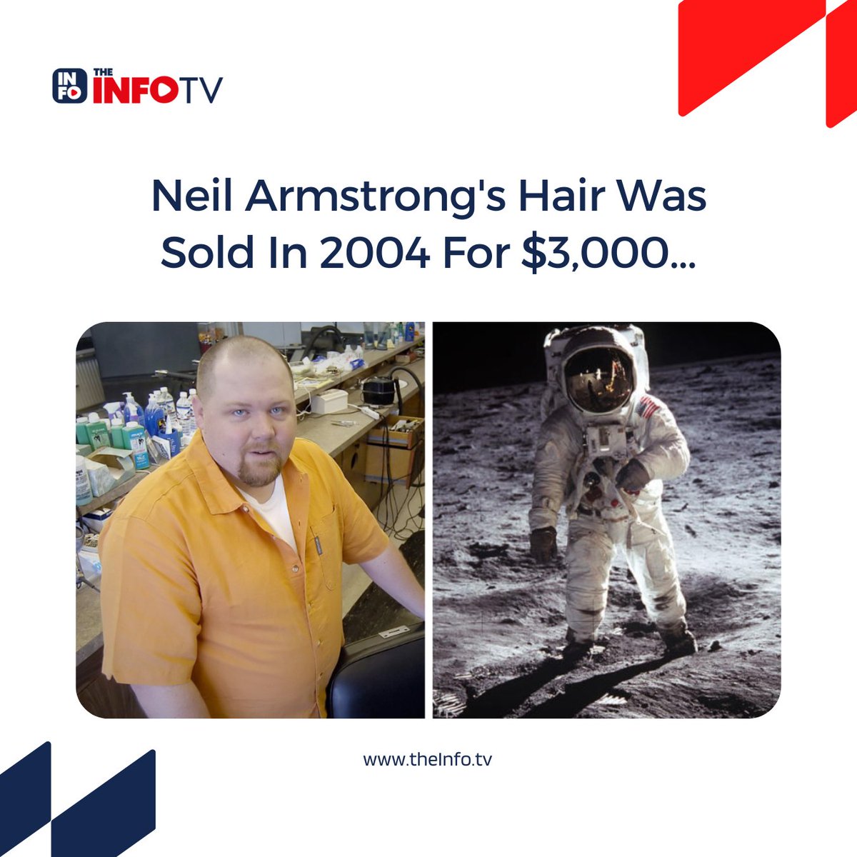 #WeirdFacts | In May 2004, Marx Sizemore sold Armstrong's hair to John Reznikoff, the largest hair collector of historical celebrities.

- Armstrong threatened to take legal action against Marx. The buyer did not return the hair even after legal notice.

#NeilArmstrong #TheINFOtv