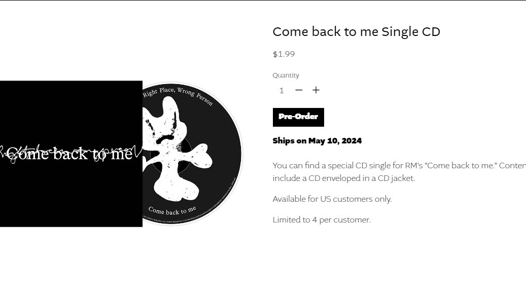 #comebacktome CD singles are back in stock current quantity: 5702! US ARMYs Go shopping! 🛒 shop.bts-official.us/55044636719/ch… Limit 4 per email, IP, shipping + billing address & 💳 #RM #RPWP