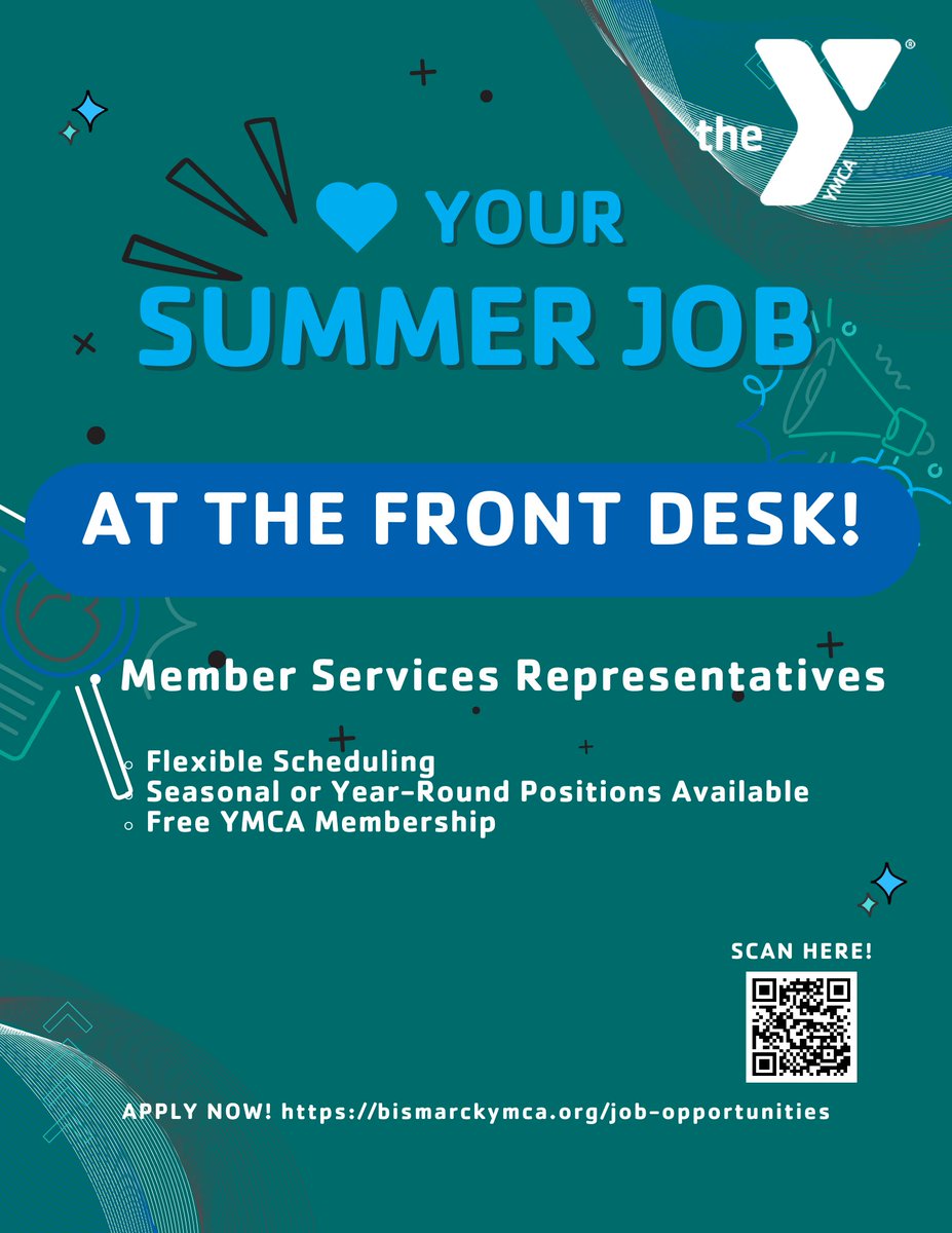Love your summer job at the Y. Apply now! #summerjob #athefrontdesk #bismarcky bismarckymca.org/job-opportunit…