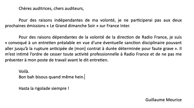 De Radio France à Radio Fange. Une journaliste (@NassiraELM) et un chroniqueur (@GMeurice) sont ciblé·es par l’extrême droite et voici comment réagit la hiérarchie du groupe. Quelle défaite morale.