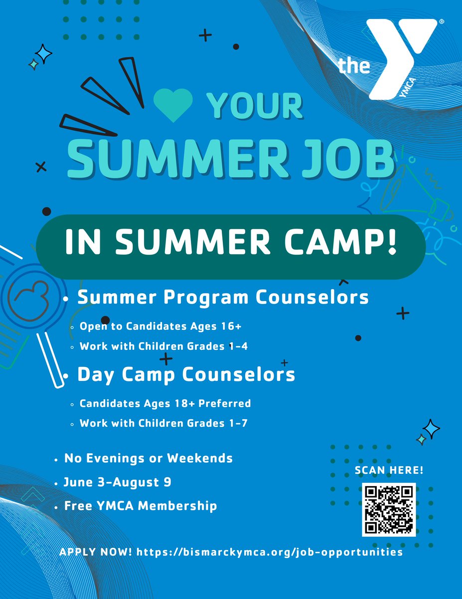 Love your summer job at the Y. Apply now! #summerjob #insummercamp #bismarcky bismarckymca.org/job-opportunit…