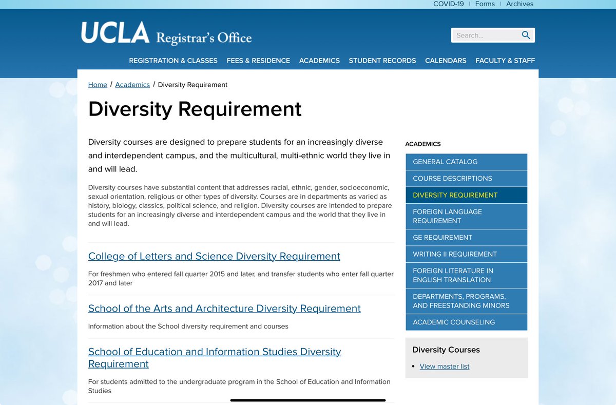So there are DIVERSITY REQUIREMENTS at ⁦@UCLA⁩ …