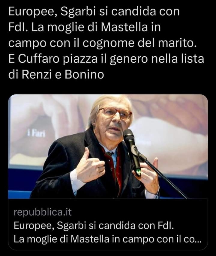 Alessandra Maiorino: 'Sgarbi, Lady Mastella, Totò Cuffaro, il Bomba (Renzi)... Manca solo il mostro di Milwaukee. Più che le elezioni europee, dalle parti del centrodestra, sembra un film dell'orrore'.