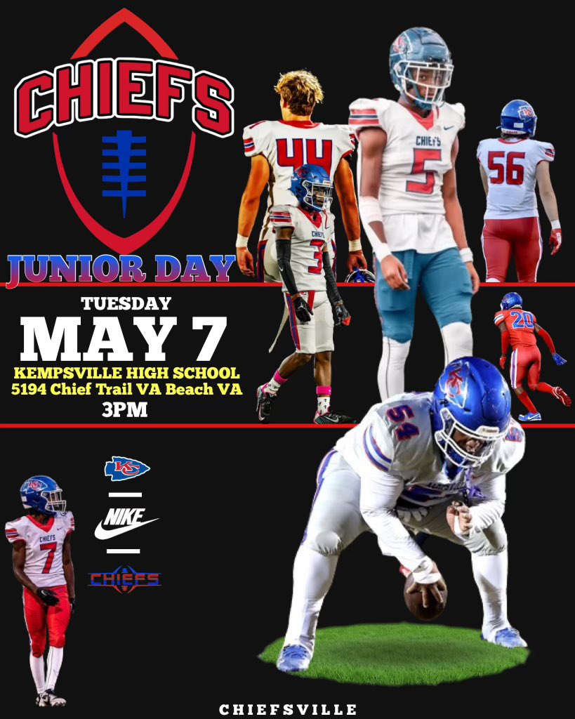 Seeing all these ON THE ROAD from colleges and recruiters … well PULL UP then‼️ 5194 CHIEF TRAIL MAY 7th … better yet CHIEFSVILLE‼️ #RECRUITUS #JUNIORDAY #STUDENTATHLETES #757
