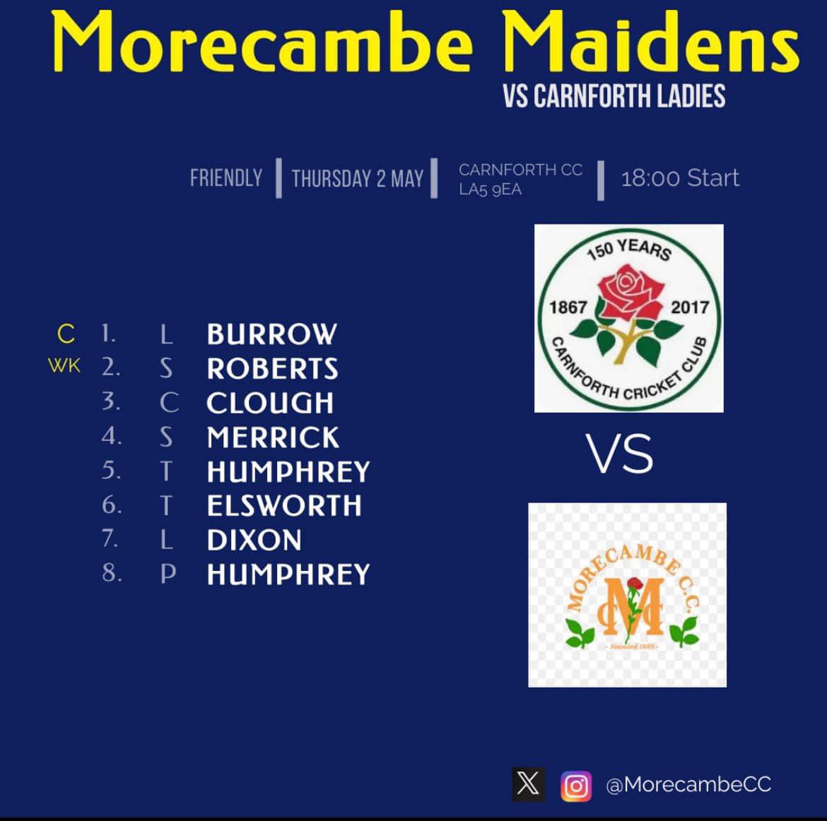 Another week another win for @MorecambeCC Maidens 🏏💪 Morecambe 274 Carnforth 223 Well done team! Thoroughly enjoyable evening, cricket in the sunshine ☀️ bliss 👌🏻🏏