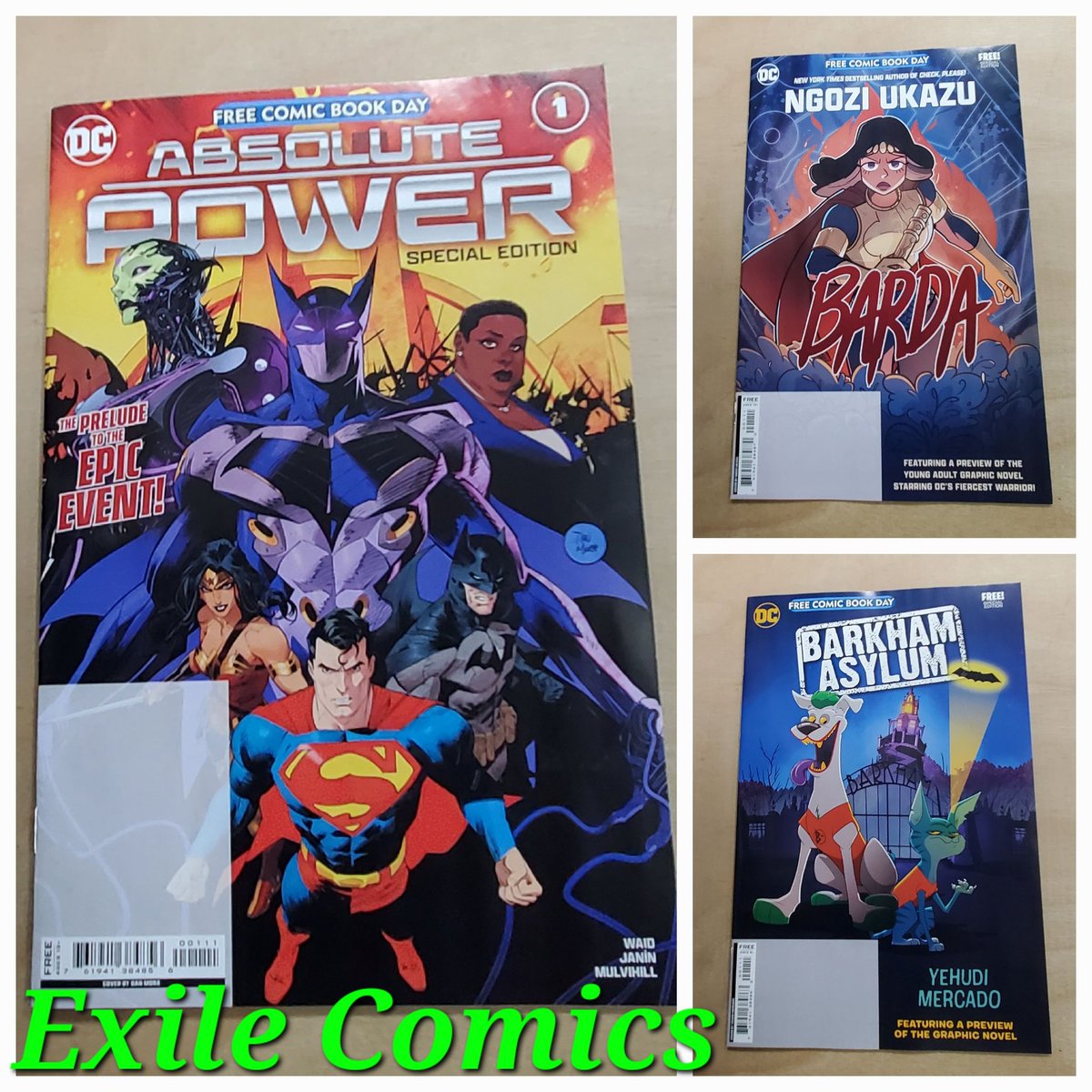 Exile Comics #FreeComicBookDay! 5/4/24
#ExileComicsNY #Bronx #NYC #FCBD #DCComics #AbsolutePower #Barda #BarkhamAsylum #Batman #Superman #WonderWoman