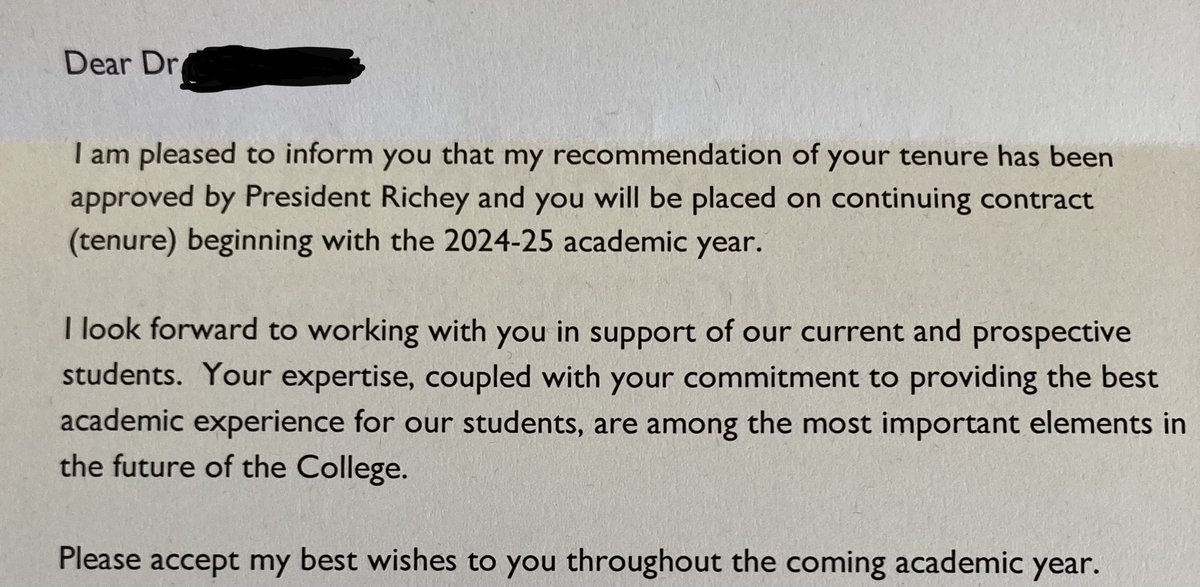 Woo! Tenure achieved! Up until this point I was technically rehired every August. This also comes with a title change from instructor to assistant professor 👨‍🏫