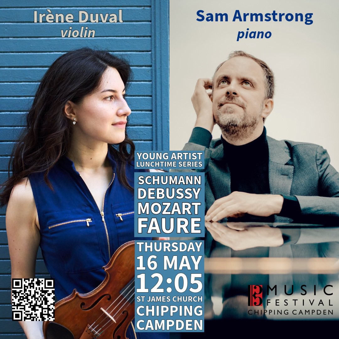 Our 3rd Young Artist Lunchtime Concert 16th May 12:05 features fabulous violinist <a href="/irene_duval/">Irène Duval</a> and <a href="/sarmstrongpiano/">Sam Armstrong</a> with a beautiful programme of #mozart #schumann #debussy #faure. Tickets only £8 and free for students book : tinyurl.com/Duval-and-Arms…