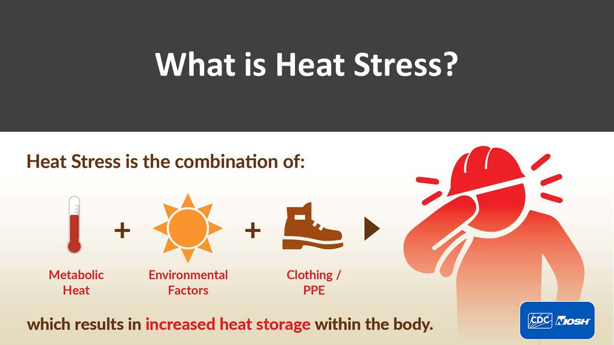 Heat stress can be a major concern for indoor and outdoor workers. They may experience extreme heat stress if they work in hot environments, doing physically difficult tasks, while wearing protective clothing or equipment. Learn more: bit.ly/3yuS1mB #NIHHIS #HeatSafety