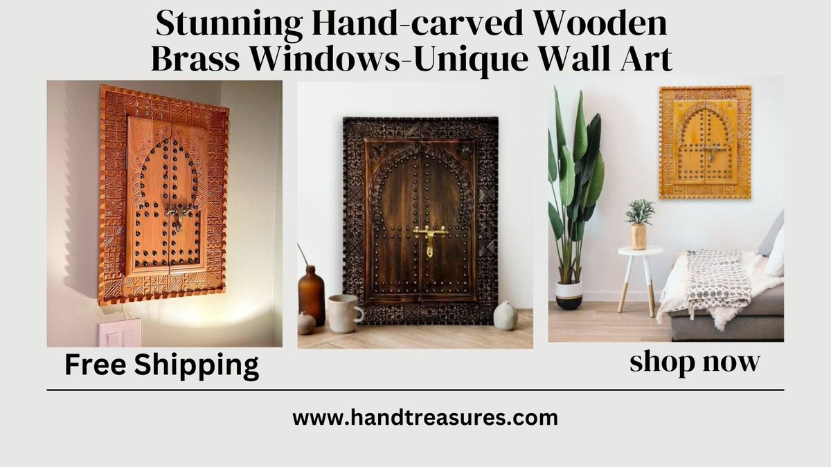 Transform your walls into a work of art with our stunning hand-carved wooden brass windows. 
Shop now👇
handtreasures.com/product-catego…
.
.
#handcarved #woodenbrasswindows #uniquewallart #homedecor #bedroomgoals #interiordesign #bedroom #livingroom #home #homedecor #handtreasure