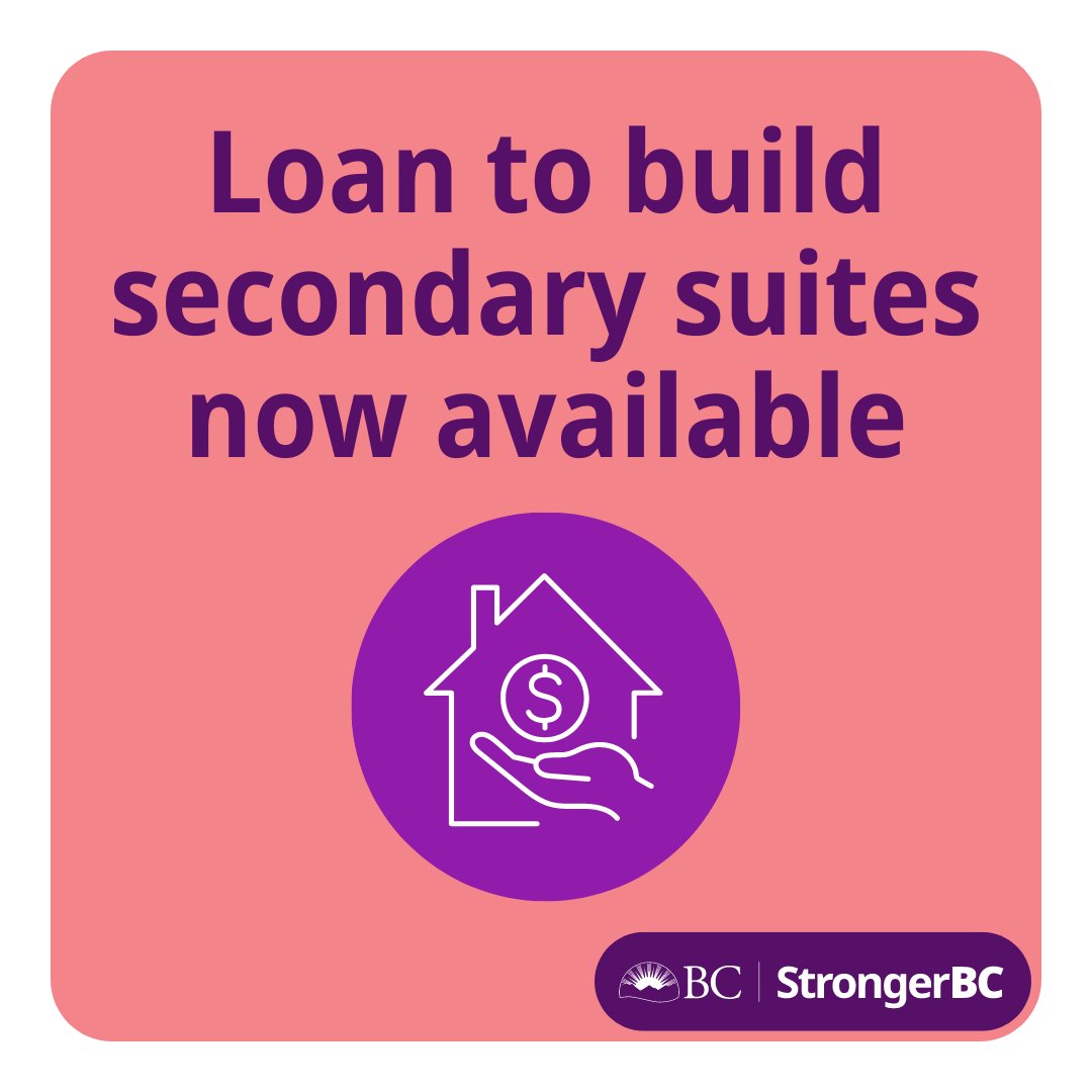 More affordable long-term rentals are coming soon. Homeowners can now apply for a forgivable loan of 50% of the cost of renos, up to $40K to build a secondary suite. The new units must rent at below-market rates for at least five years. Learn more: BCHousing.org/Housing-Assist…