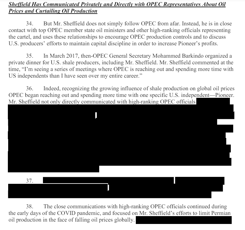 3. Sheffield has routinely made public comments signaling to rivals that they should 'stay in line' and reduce output. Over text messages and private dinners, he has also stayed in close contact with top officials from the OPEC cartel to coordinate on cutting back production.