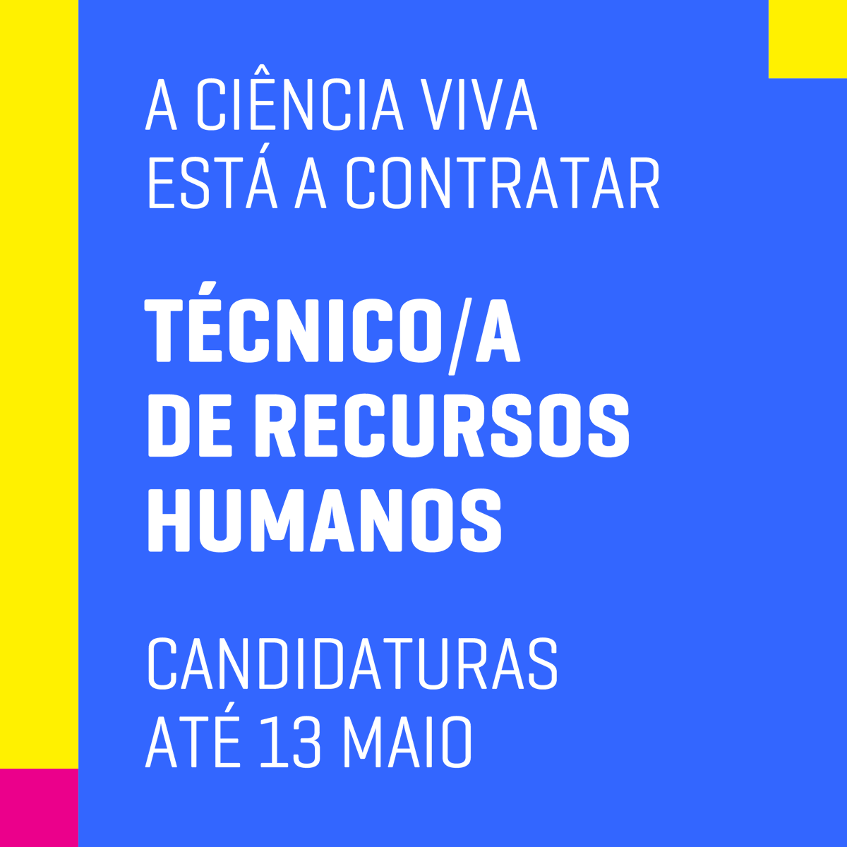 🛎️A #CienciaViva está a recrutar um/a Técnico/a de #RecursosHumanos para o #PavilhaodoConhecimento. Envie-nos a sua candidatura para recrutamentorh@cienciaviva.pt, indicando a ref.ª Área RH, até ao dia 13 de maio de 2024. ℹ️ pavconhecimento.pt/recrutamento/t…