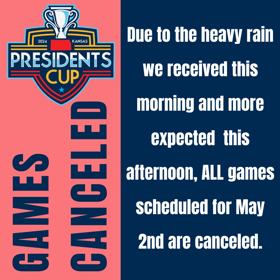 ALL of the games scheduled for May 2nd have been CANCELED The President's Cup tournament schedule will be taken down from as we make adjustments. The new schedule will go live on the KSYSA website tomorrow. We appreciate your patience and understanding in advance.