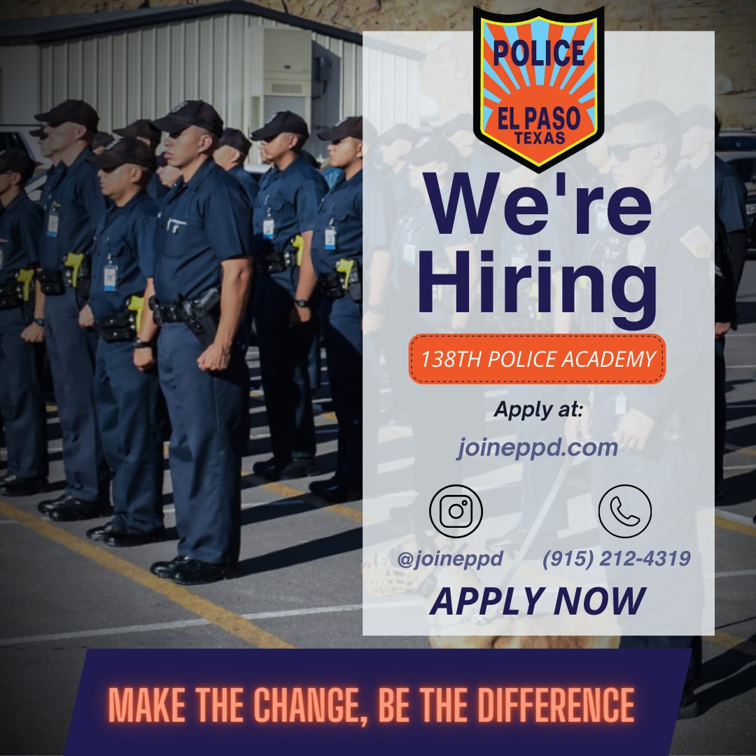 The applications are now open for the 138th police trainee academy! To apply and learn more information, follow @joineppd #MakeTheChangeBeTheDifference