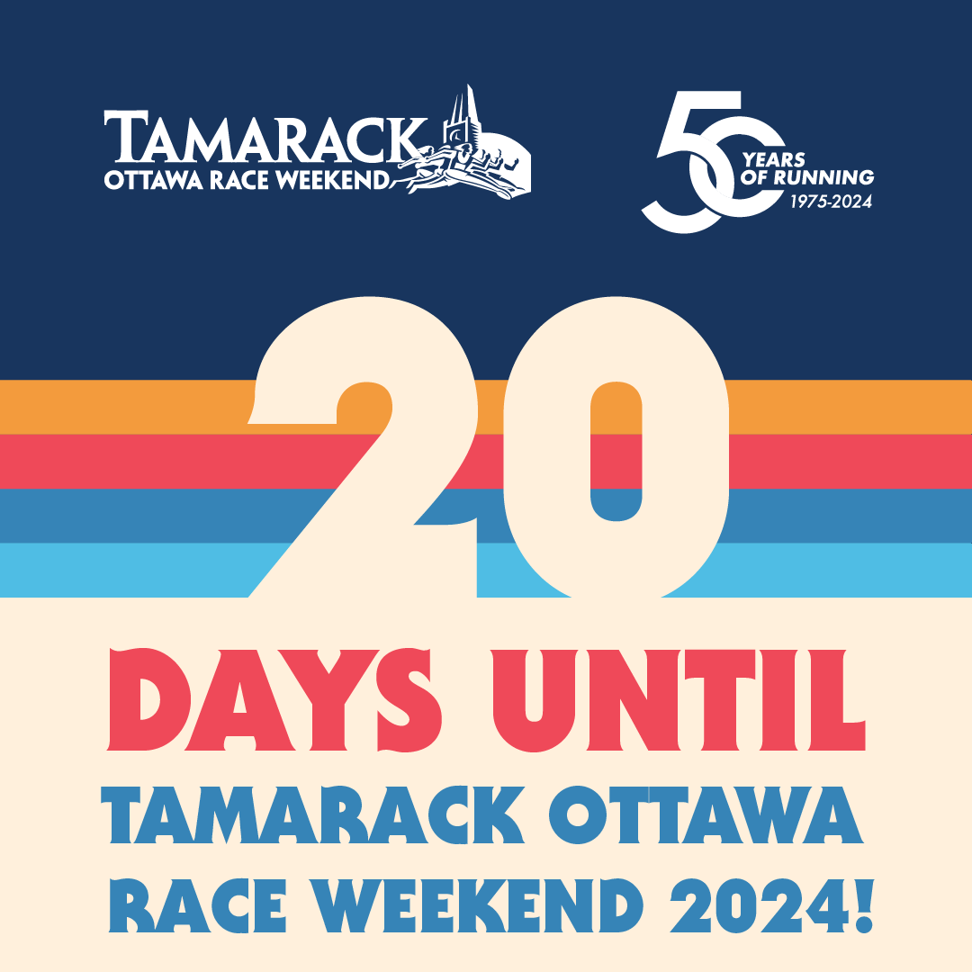 Twenty more sleeps until we celebrate @TamarackHomes @OttawaRaceWknd’s 50th anniversary! Don’t miss out! Register now runottawa.ca for the 2K, 5K, or 10K on Saturday, May 25 and be a part of this historical event! This is YOUR race. #RunOttawa2024