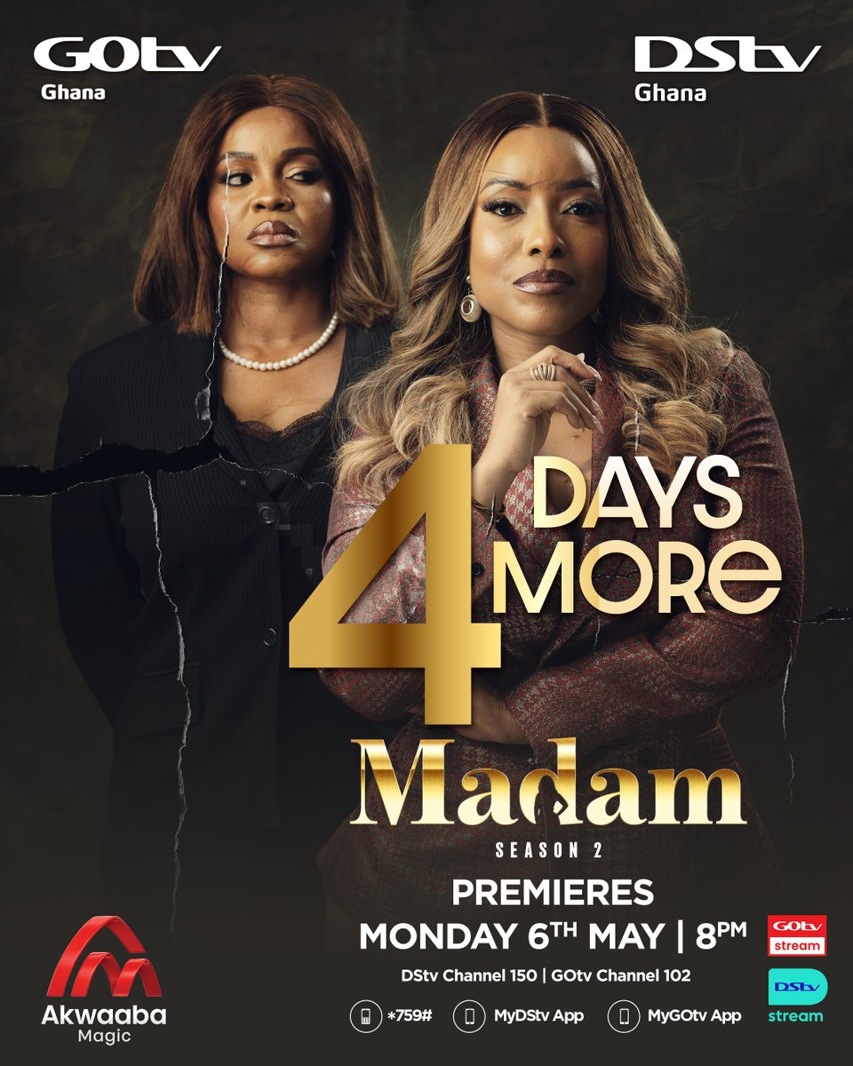 Name a better duo🤣. Ready yourselves for a shocker! #Madam Season 2 is loaded with lots of drama! 🔥🇬🇭

Catch the second coming of #Madam on #AkwaabaMagic DStv CH 150 and GOtv CH 102 from 6 May at 8pm.

Stream all the drama on the DStv stream app:  tinyurl.com/5b53metm