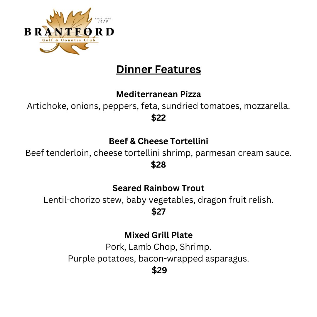 Terrace Room Dinner Features - May 2nd