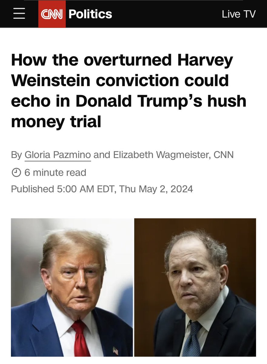 How Harvey Weinstein's overturned conviction could impact Trump's hush money criminal trial. 'If I were representing Trump, I would have been in court that very morning waving this decision in front of the judge’s face,' an attorney tells me. 'I would be seeking a mistrial at…