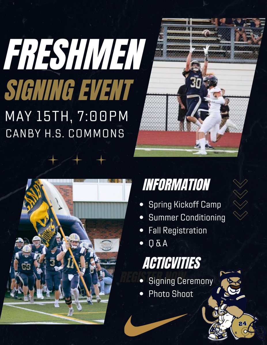 Our Freshmen Signing event for this upcoming season will be held @CanbyHighSchool in our new commons at 7:00pm on May 15th! We look forward to seeing all the new Cougars! #RISE @canbyschools @CanbyHerald