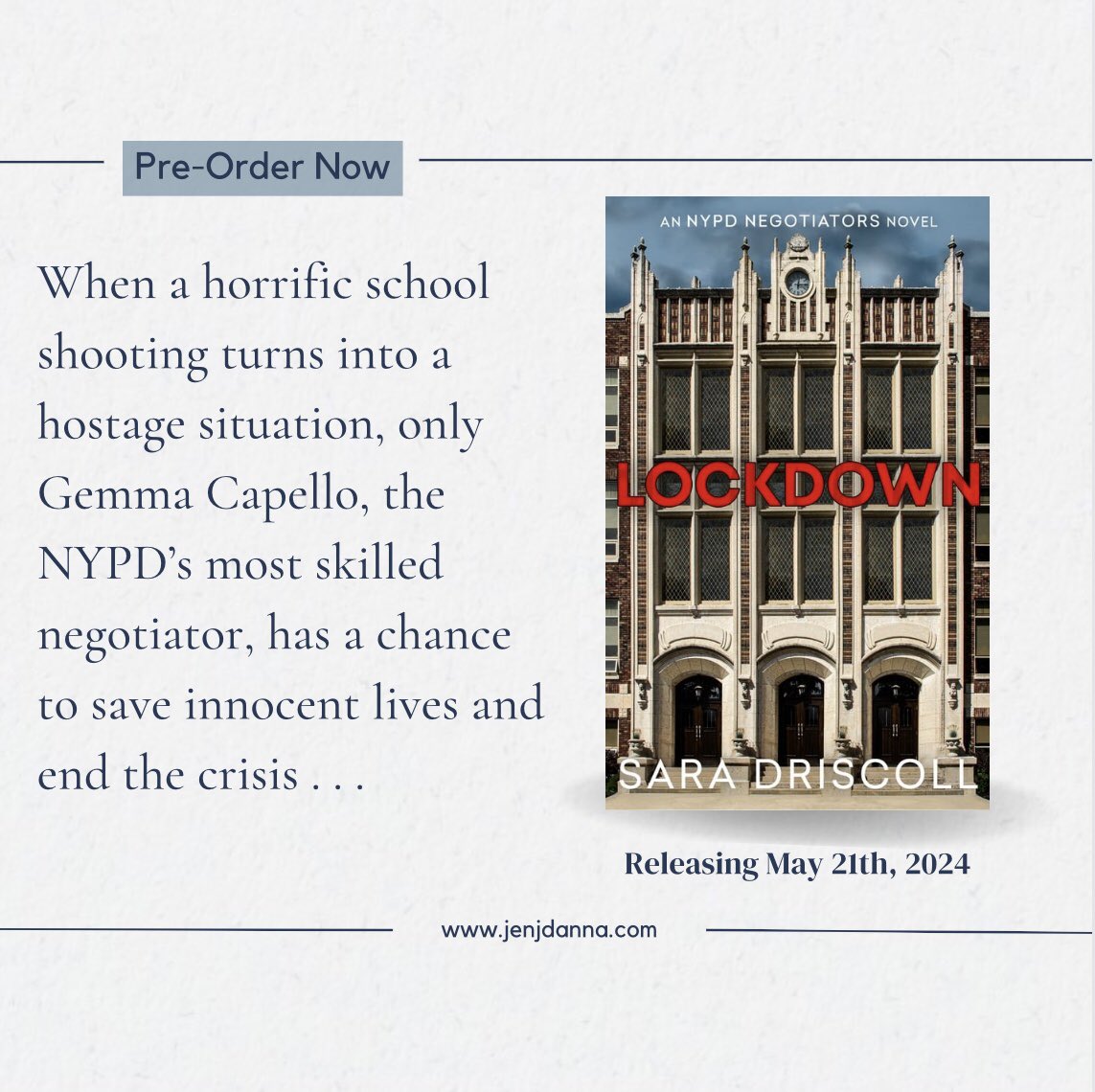 LOCKDOWN by @JenJDanna releases this month with @KensingtonBooks and we can’t wait for you to read this exciting new book in her NYPD Negotiators series! Pre-order now: a.co/d/fNc8DEh