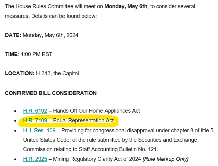 NEW: The House Rules Committee is set to meet on May 6 to consider a bill that calls for excluding unauthorized immigrants & visa/green card holders living in the U.S. from a #2030Census count that the 14th Amendment says must include the 'whole number of persons in each state'