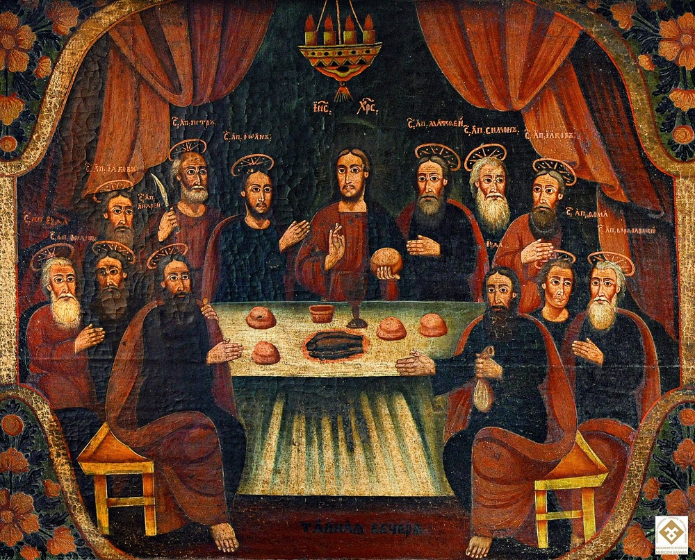 “Instructing His friends in the Mysteries, the true Wisdom of God prepareth a soul-nourishing table, mingling for the faithful the cup of the wine of eternal life.”

Icon of the Last Supper, first half of the 19th century, Cherkashchyna. Image taken from fb.com/ukrainian.folk…