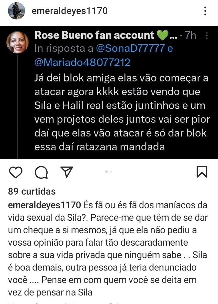 A e só pra te lembrar eu tenho meu Paulão ❤️ e você tem quem mesmo 🤣🤣🤣 a tá não tem foi traída e abandonada nessa ilha aí na Itália e cuidado que Sıla te dá blok de novo hein nojenta e as avisa tuas amebas que se derrubarem minhas PGS eu faço mais e vão se lascar suas imbecis