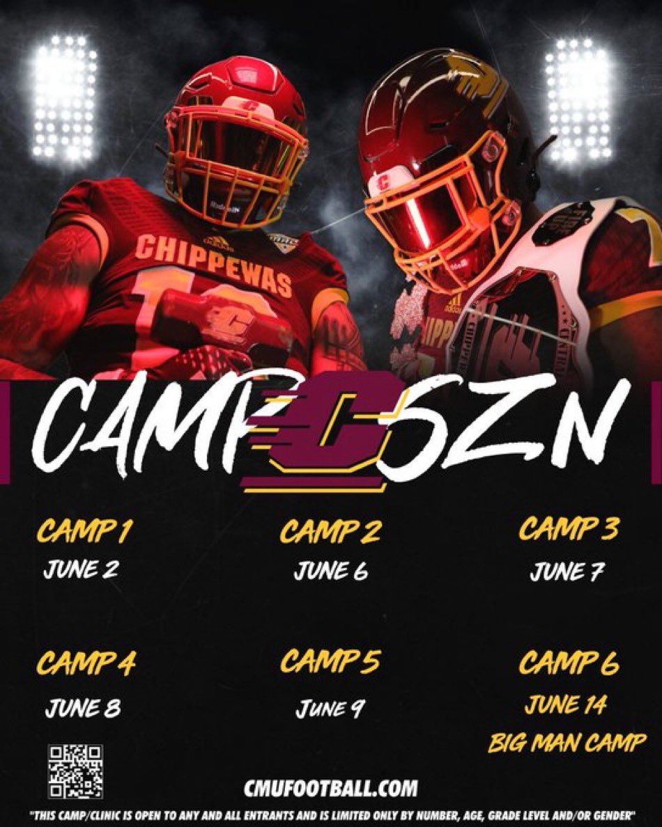 First Camp date is a month from today! Come compete and show that you belong in the Maroon and Gold! Use code “CMU” at checkout for a discount as well! #FireUpChips