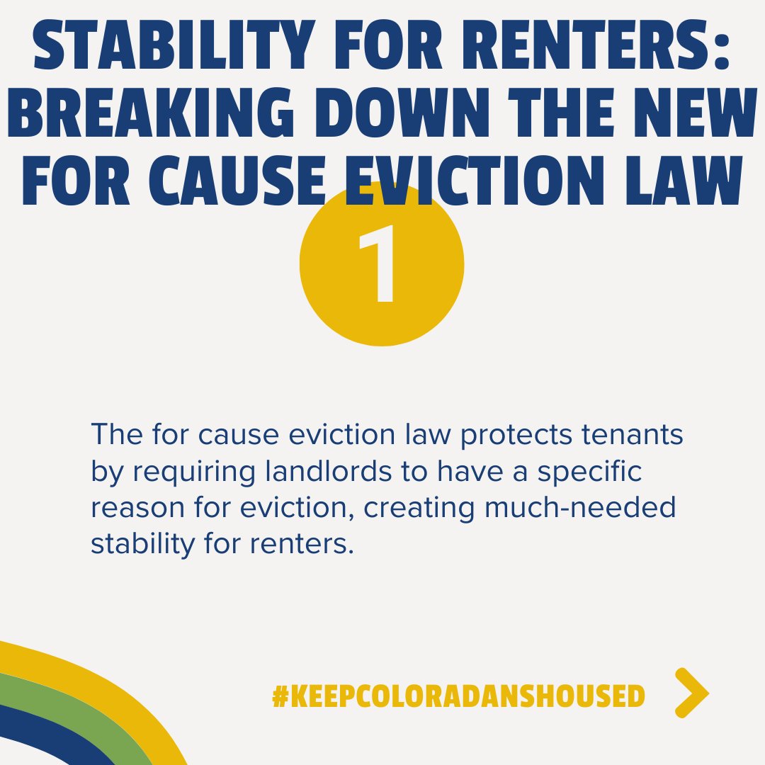 🏡 Renter's Rights: Know Your Protections! The new for cause eviction law is a game-changer for renters, ensuring much-needed stability for Coloradans. We break down the new law.

#TenantRights #RentersRights #HousingJustice #Rent #Evictions #JustCauseEviction #NoFaultEviction