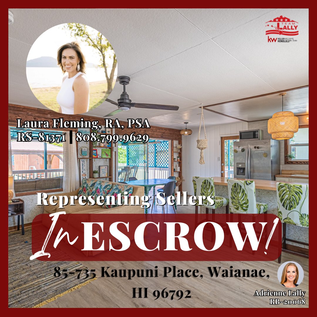 🏡 Property Update: 85-735 Kaupuni Pl, Waianae is now officially IN ESCROW! 🌟Stay tuned as we approach the final steps of the sale. Congrats to Laura & her clients on this fantastic achievement! 🍾
Ready to sell your home?
☎️ 808-799-9596
#teamlally #inescrow #hawaiirealestate