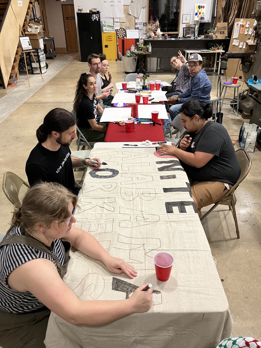 Yesterday, In commemoration of May Day, our Labor working group held a 'Not Your Boss's Pizza Party!' Here we shared a slice, and created signs to support the UAW vote coming up this month! We want Alabama workers to know that unions make us stronger together!