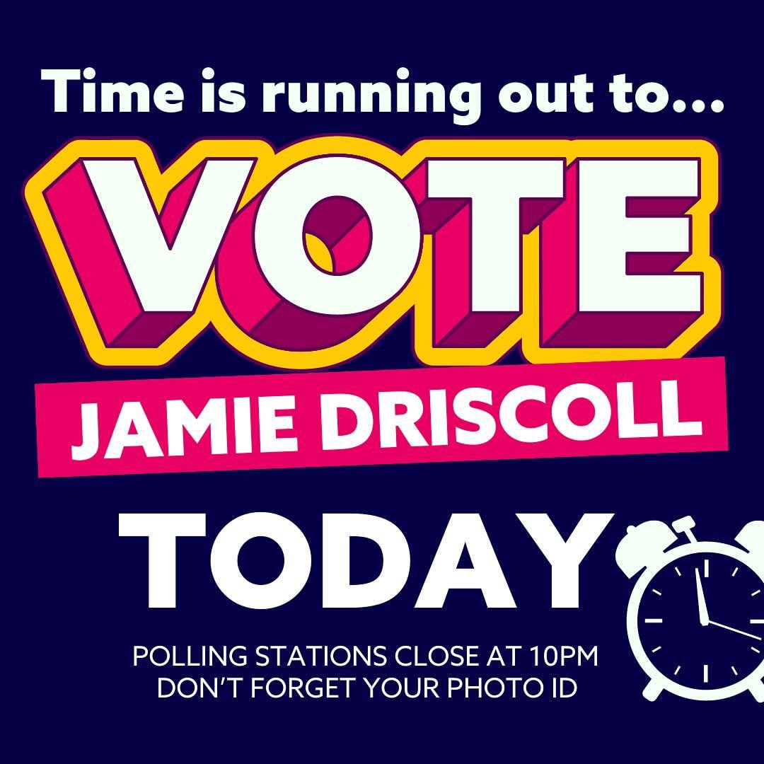 Gan absolutely wild and run to your local polling station to vote #JamieDriscoll to be our #NorthEastMayor 

Voting for Jamie is voting for our #NorthEast as the wonderful, diverse & proud region we are

No matter party politics, this is for the people 

#JD4IndyMayor #Newcastle